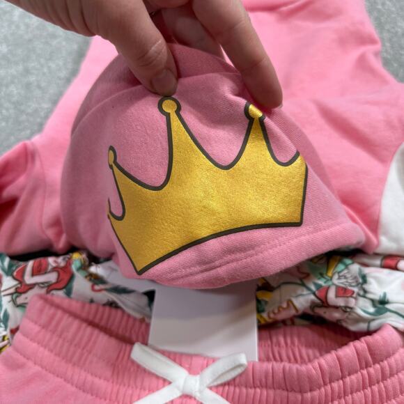 Disney Princess NWT 3 Piece Hoodie TShirt Legging Set Pink Gold 2T Ariel Belle - Picture 7 of 16